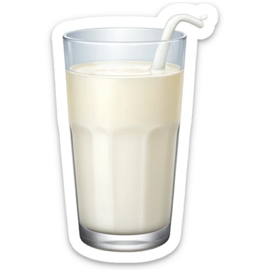 the drink is only milk white, The bottom and mouth of the glass are the same width and thin a toll, There is only white liquid inside, photo realistic, like a third from left sticker