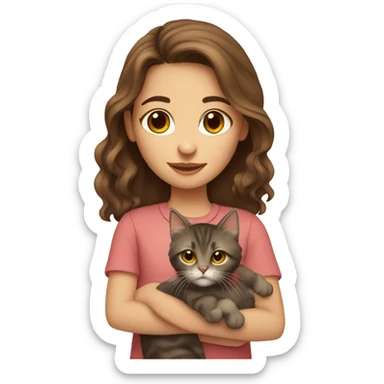 Girl with brown hair holding maincoon cat sticker