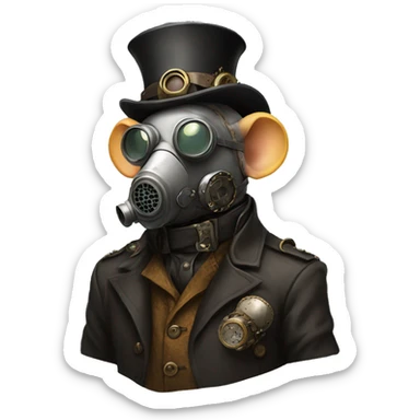 Profile of a rat with a steampunk cloth gas mask  sticker