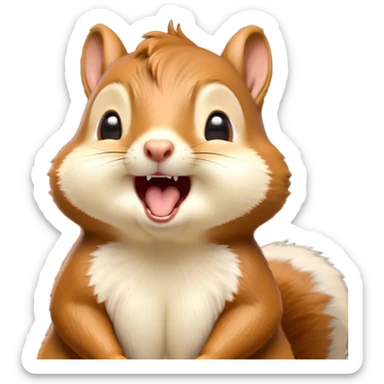 Cinematic Cute Yawning Squirrel Portrait Emoji, Head tilted slightly with a dramatic, wide-open yawn, showcasing a soft, downy auburn Fur with a fluffy tail and delicate cream accents, round eyes barely open in drowsy contentment, Simplified yet irresistibly adorable features, highly detailed, glowing with a soft, cozy glow, high shine, relaxed yet expressive, stylized with a touch of woodland charm, bright and endearing, soft glowing outline, capturing the essence of a sleepy yet affectionate squirrel, so drowsy it feels like it could scamper out of the screen and curl up for a nap! sticker