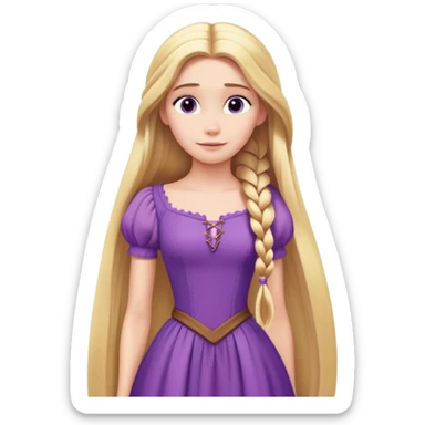 Rapunzel from hips up, purple dress, very long blonde hair, minimal style but clearly recognizable sticker