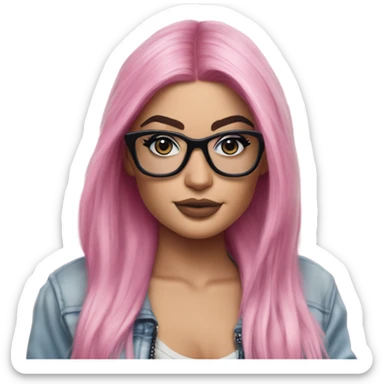 Photo Realistic kylie jenner stylish pink hair BLUE eyes and glasses posing  sticker