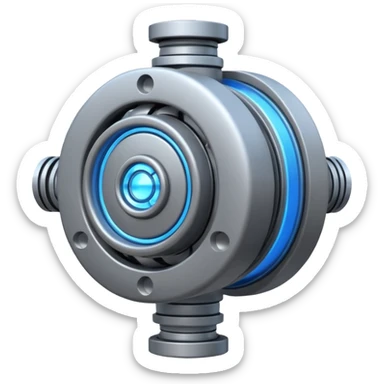 Powerful modern gray engine emoji, thick industrial metal body, rotating inner parts, glowing energy core. sticker