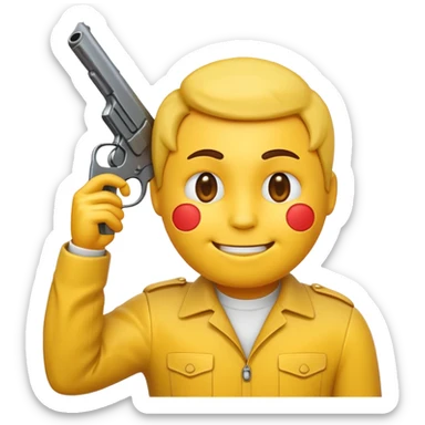 It should look like the smiling emoji with a gun to his head. The muzzle is pointed towards his face with a little distance between the muzzle and the left side of the head. It should look like he wanted to shoot himself in the head. (Ironically) sticker