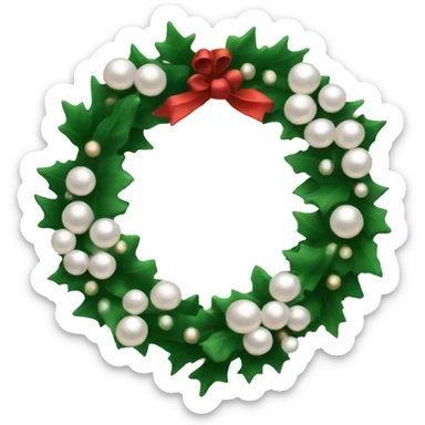 A Christmas wreath designed like a circle of pearls with a tiny black bow. sticker