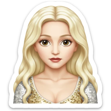 Madonna with long platinum blonde hair, ivory sequin outfit  sticker