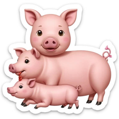 mother pig laying down while piglets nurse from its teats sticker