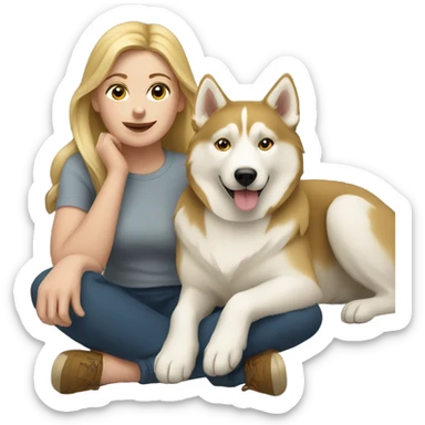 White Woman and golden Husky  sticker
