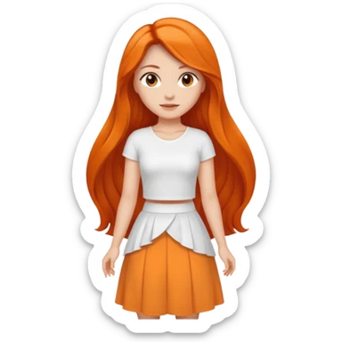 A woman with Orange long ondulated hair, brown reyes And dresses with White top And White long skirt sticker