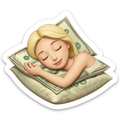 IOS style emoji of a face sleeping on a pillow of money sticker