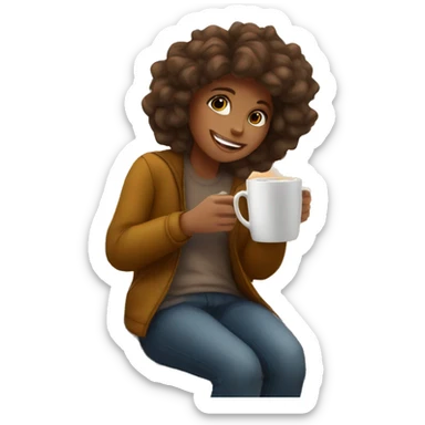 A girl sitting on a window with a cup of coffee in autumn  sticker