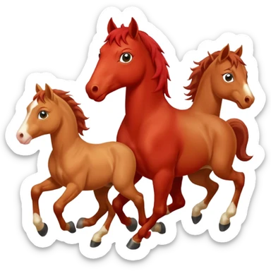 red horse and two baby horses agressive running money on the saddle sticker