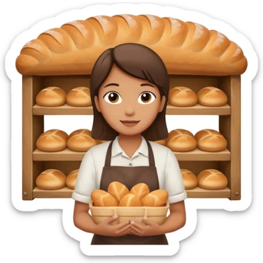 Shopper with small bread loaf,Farmers’ Market, background bakery shop, market. sticker