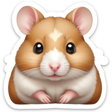 Cinematic Noble Brown and White Banded Hamster Portrait Emoji, Poised and regal, with a tiny, compact build and a uniquely patterned coat of warm brown and crisp white bands, deep-set soulful dark eyes, Simplified yet sharp and sophisticated features, highly detailed, glowing with a soft, dignified glow, high shine, intelligent and charming, stylized with an air of distinctive elegance, focused and attentive, soft glowing outline, capturing the essence of a watchful and confident rodent, so majestic it feels as though it could scurry out of the screen with effortless authority! sticker