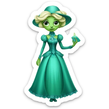 "green blonde alien woman" in cyan Victorian dress elegant, full body sticker