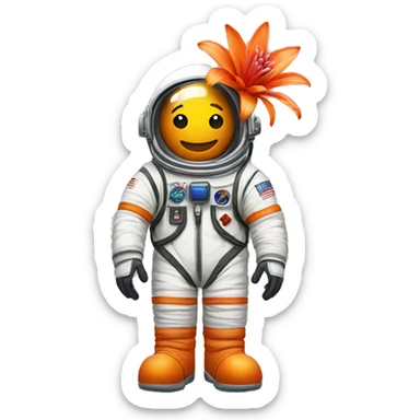 orange bromelia flower in an astronaut suit sticker