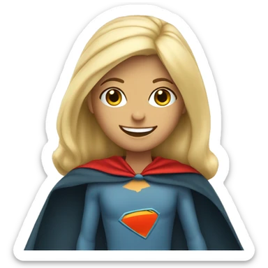 Team lead blonde girl smiling with super hero cape sticker
