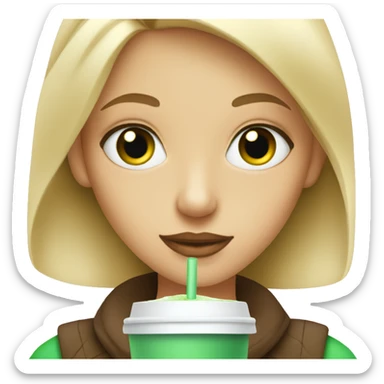 blondie girl with green eyes drinking ice coffee  sticker