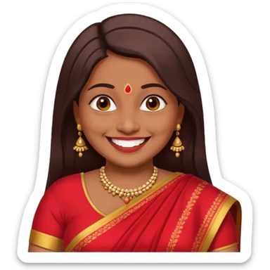 40 yr old chubby indian woman, dark skin, straight brown hair, big smile, white teeth sticker