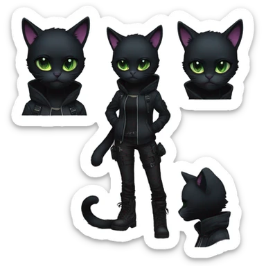 Edgy Shy Anthro cool pretty dark black cat-fursona techwear sticker