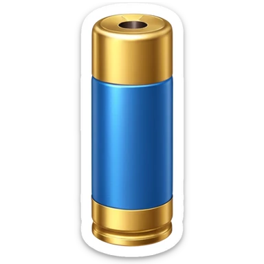 a single blue shotgun shell with a golden base sticker