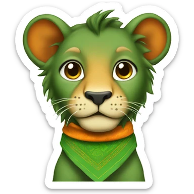Baby lion green and orange bandana sticker