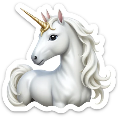 cinematic-beautiful-white-unicorn-emoji,-poised-and-regal,-with-a-slender,-ethereal-form-draped-in-a-pristine-white-color,-a-flowing-mane-and-tail,-and-a-glistening,-spiraled-horn-that-radiates-pure-light,-simplified-yet-sharp-and-majestic sticker