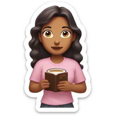 Latina girl holding a light pink Bible with a Christian cross on the cover in one hand and a coffee in the other hand sticker