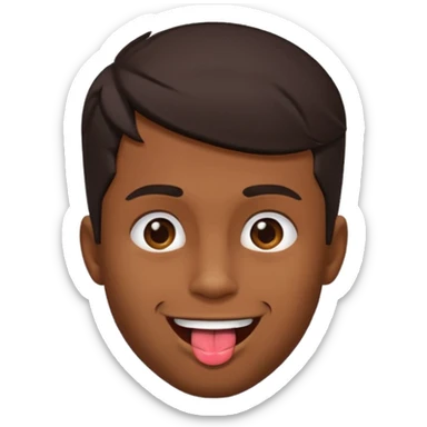 A brown skin guy with dark hair that is his covering forehead, his head is tilted back a bit and his tongue is out sticker