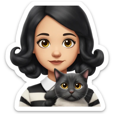 Kitty Corner Francie. Jenna Ortega Wednesday Addams. Bold 60s-inspired shift. Cuddling up with Slippers the kitten. sticker
