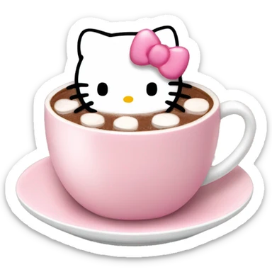 Aesthetic Hello kitty emoji with a cup of hot chocolate with marshmallows  sticker