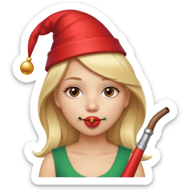 A beautiful girl with blonde hair with a festive pipe in her mouth sticker