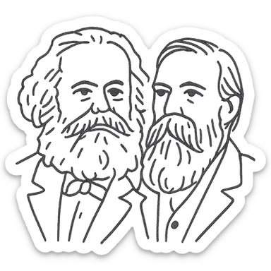 a black outline portrait of Karl Marx and Engels together based on a famous portrait of them, with eyes the same size and noses less abrupt sticker