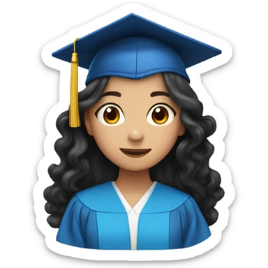 asian girl wearing blue graduation cap with long curly black hair sticker
