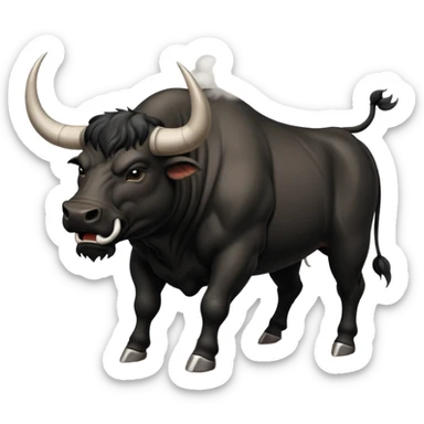angry black bull pawing the ground with dust clouds sticker