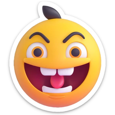 crazy emoji with exaggerated facial expression, crossed eyes, wide open mouth, playful and energetic, shiny finish, front facing sticker