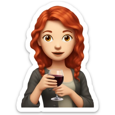 Portrait of a red-haired girl who drinks red wine with cat sticker