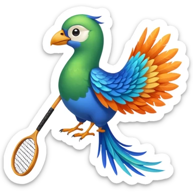 pajaro con las plumas de cola en forma de raqueta color verde azul naranja sticker