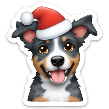 A blue heeler puppy with a Santa hat  sticker