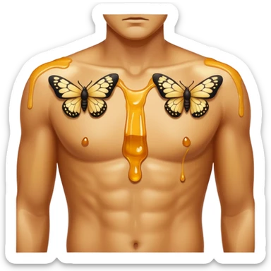 close up male torso with honey gloss drip and moths nearby sticker