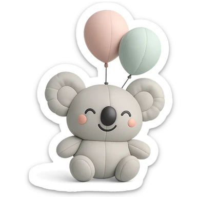 koala floating with pastel balloons, happy face, cushion style sticker