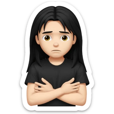 a PRETTY BRATZ boy with black long hair looking sad and covering his face with hands sticker