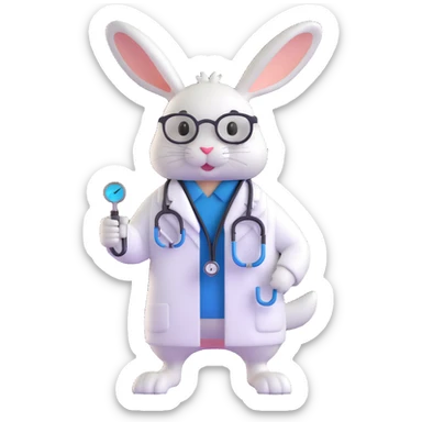 rabbit in white coat with stethoscope, medical university student, Vladivostok sticker