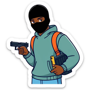 A black guy with a ski mask and a Glock in his hand sticker