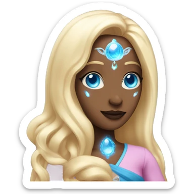 magical diva with thin pink andromedan face long blonde hair and blue eyes glowing third eye sticker