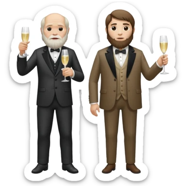 CHARLES darwin standing next to a Neandertal. They are drinkung champagne sticker