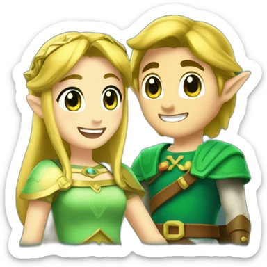 Link and Princess Zelda laughing sticker