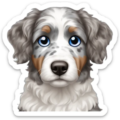 A model dog with one blue eye and one half brown and blue of breed blue Merle Aussiedoodle sticker