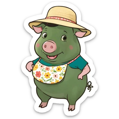 Pregnant pig with big belly and she is holding it sticker