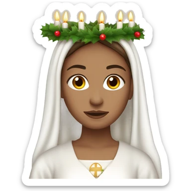 brown haired white women with white gown and advent wreath with long white candles on the head sticker
